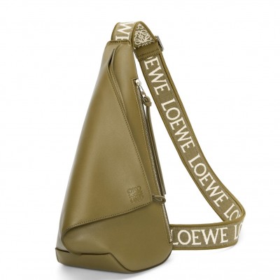 Loewe Anton Sling Bag in Olive Calfskin and Jacquard LS929009