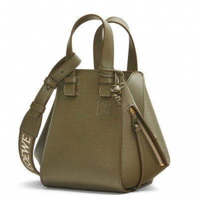 Loewe Compact Hammock Bag in Khaki Green Satin Calfskin LS929011