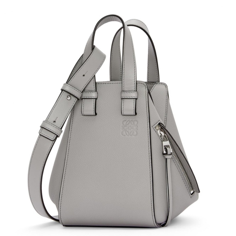 Loewe Compact Hammock Bag in Pearl Grey Grained Calfskin LS929015