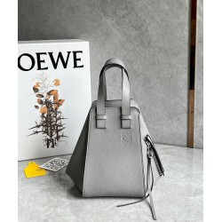 Loewe Compact Hammock Bag in Pearl Grey Grained Calfskin LS929015