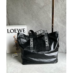 Loewe Fold Shopper Bag in Black Paper Calfskin LS929055