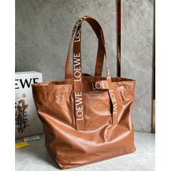 Loewe Fold Shopper Bag in Brown Paper Calfskin LS929066