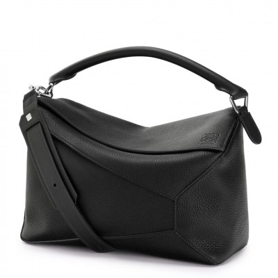 Loewe Large Puzzle Bag In Black Grained Leather LS929076