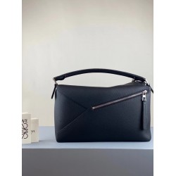 Loewe Large Puzzle Bag In Black Grained Leather LS929076