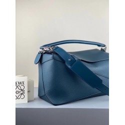 Loewe Large Puzzle Bag In Blue Grained Leather LS929077