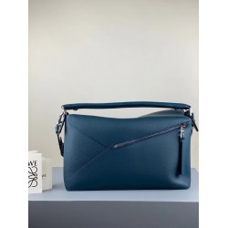 Loewe Large Puzzle Bag In Blue Grained Leather LS929077