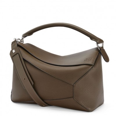 Loewe Large Puzzle Bag In Khaki Grained Leather LS929079