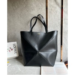 Loewe Large Puzzle Fold Tote Bag in Black Calfskin LS929081