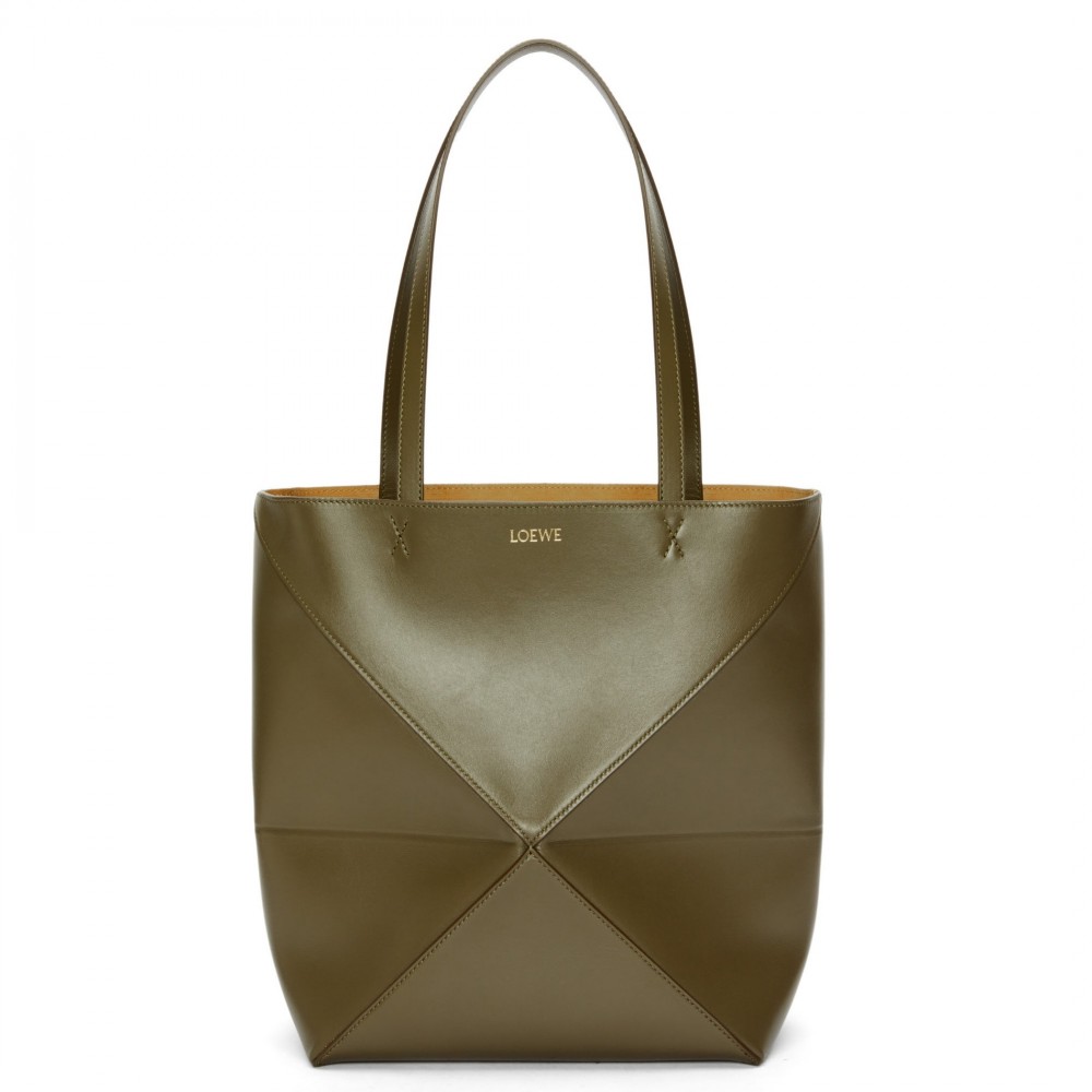 Loewe Large Puzzle Fold Tote Bag in Dark Green Calfskin LS929087