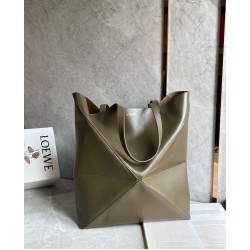 Loewe Large Puzzle Fold Tote Bag in Dark Green Calfskin LS929087