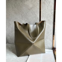 Loewe Large Puzzle Fold Tote Bag in Dark Green Calfskin LS929087