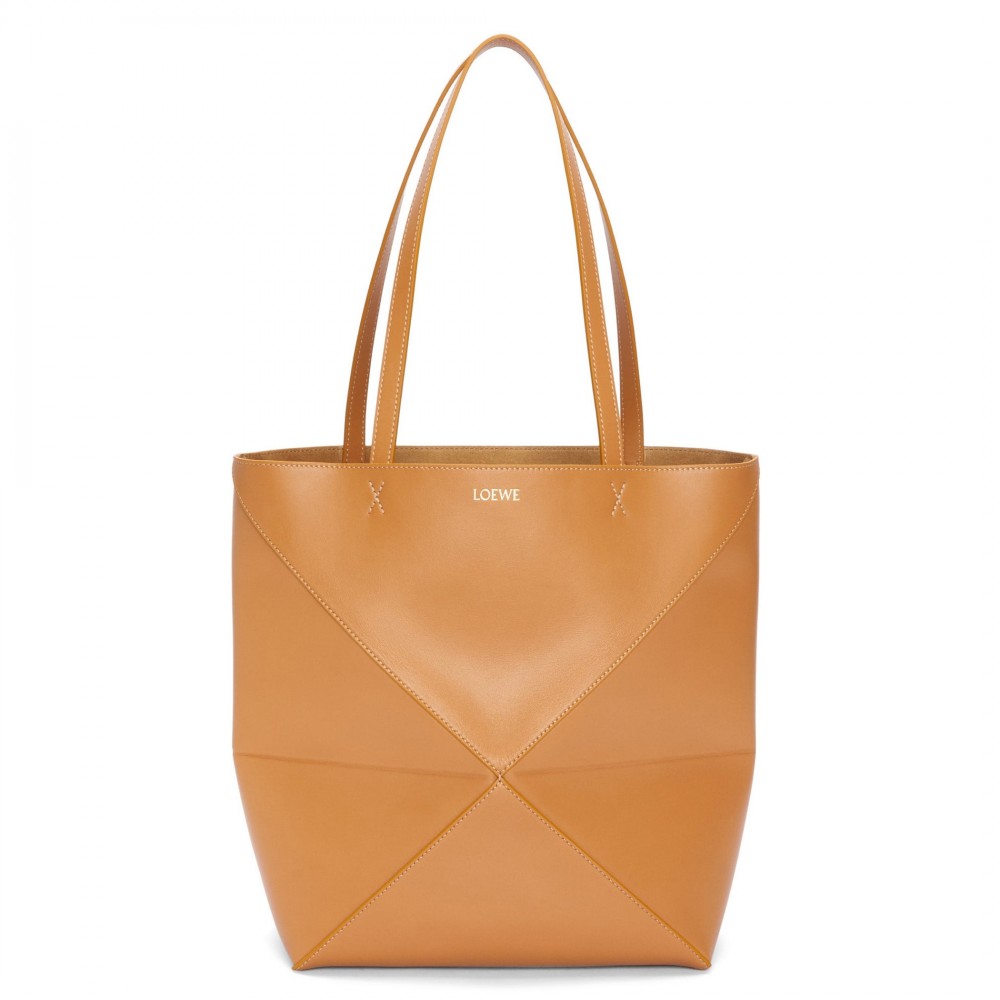 Loewe Large Puzzle Fold Tote Bag in Tan Calfskin LS929082