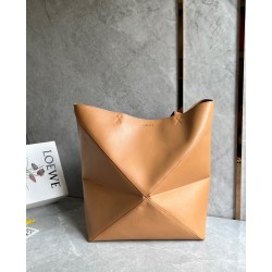 Loewe Large Puzzle Fold Tote Bag in Tan Calfskin LS929082