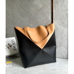 Loewe Large Puzzle Fold Tote Bag in Tan and Black Calfskin LS929095