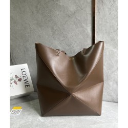 Loewe Large Puzzle Fold Tote Bag in Umber Calfskin LS929094