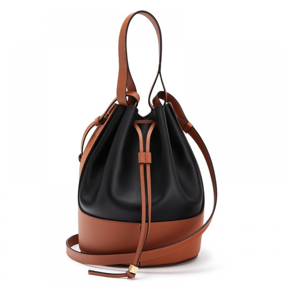 Loewe Medium Balloon Bucket Bag In Black/Tan Calfskin LS929084