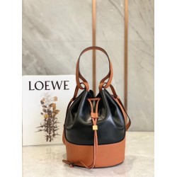 Loewe Medium Balloon Bucket Bag In Black/Tan Calfskin LS929084