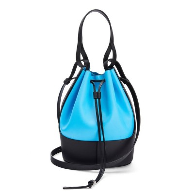 Loewe Medium Balloon Bucket Bag In Blue/Black Calfskin LS929085