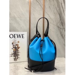 Loewe Medium Balloon Bucket Bag In Blue/Black Calfskin LS929085