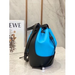 Loewe Medium Balloon Bucket Bag In Blue/Black Calfskin LS929085