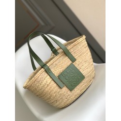 Loewe Medium Basket Bag in Raffia and Rosemary Calfskin LS929092