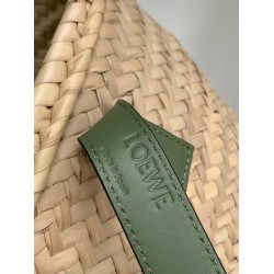 Loewe Medium Basket Bag in Raffia and Rosemary Calfskin LS929092