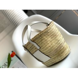 Loewe Medium Basket Bag in Raffia and White Calfskin LS929093