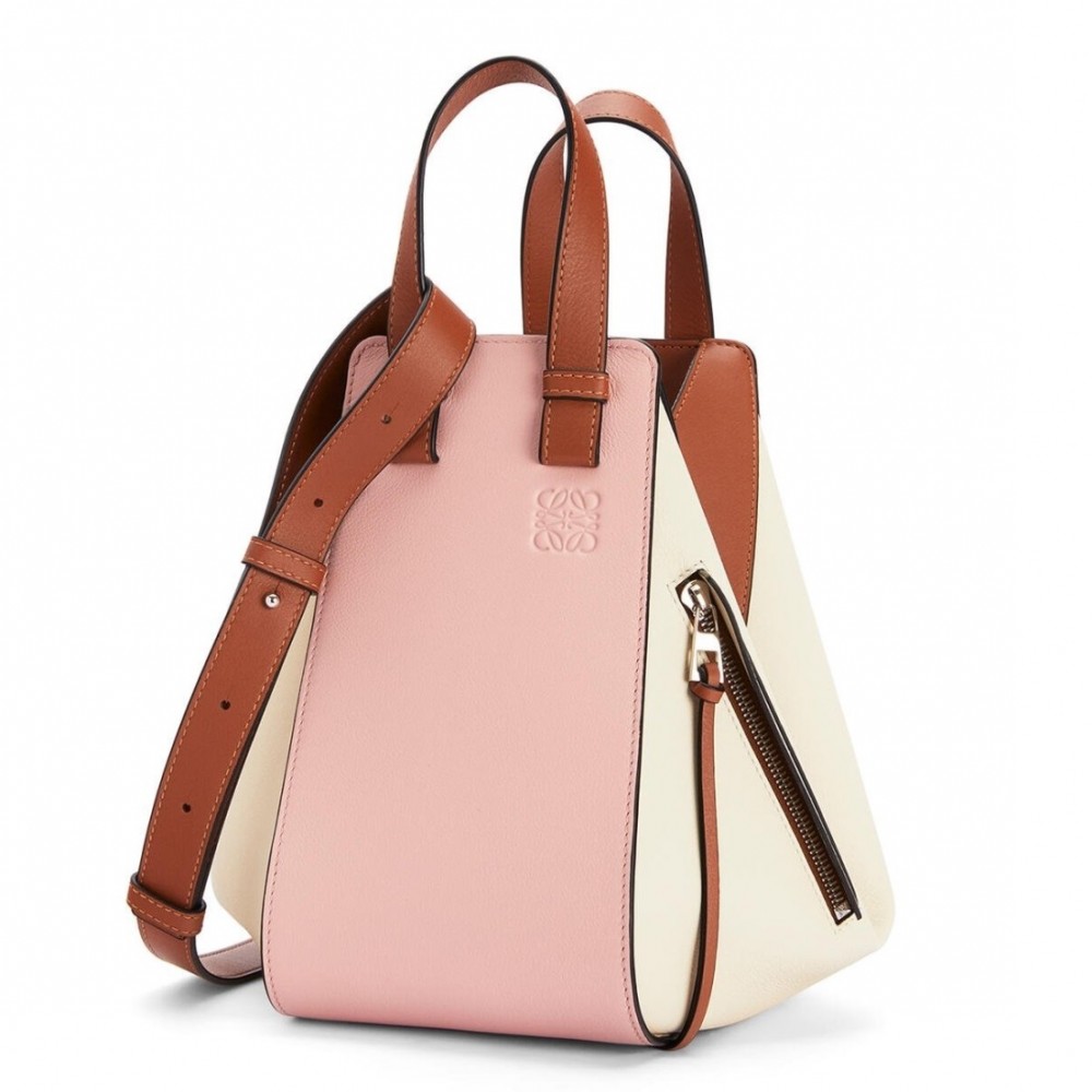 Loewe Medium Hammock Bag In Pink/Milk/Tan Calfskin LS929099