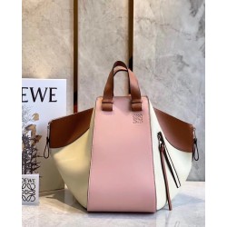 Loewe Medium Hammock Bag In Pink/Milk/Tan Calfskin LS929099