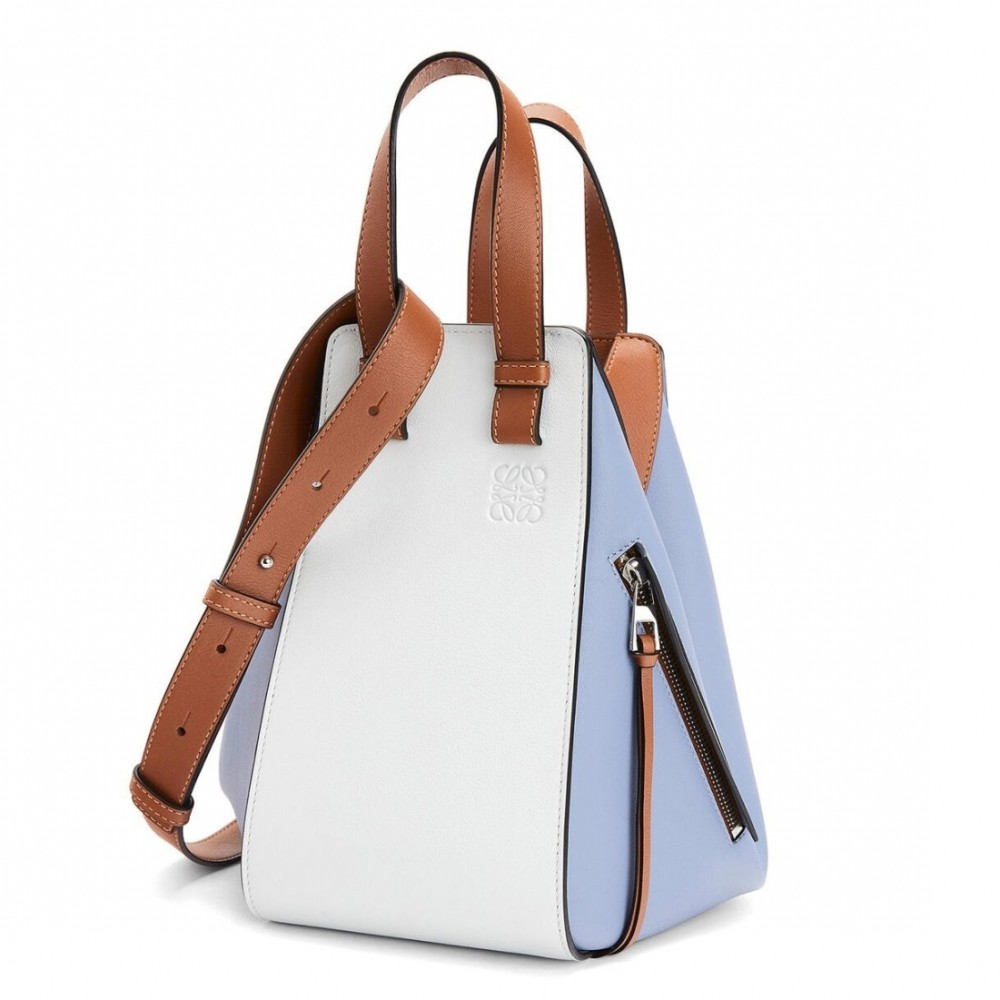 Loewe Medium Hammock Bag In White/Blue/Tan Calfskin LS929105