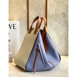 Loewe Medium Hammock Bag In White/Blue/Tan Calfskin LS929105