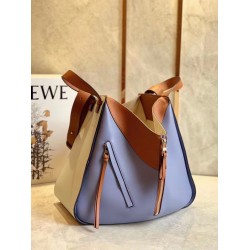 Loewe Medium Hammock Bag In White/Blue/Tan Calfskin LS929105