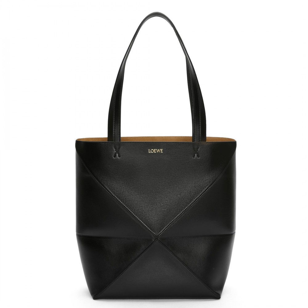 Loewe Medium Puzzle Fold Tote Bag in Black Calfskin LS929122