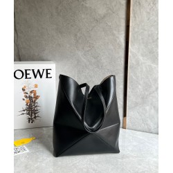 Loewe Medium Puzzle Fold Tote Bag in Black Calfskin LS929122