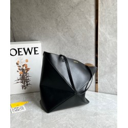 Loewe Medium Puzzle Fold Tote Bag in Black Calfskin LS929122