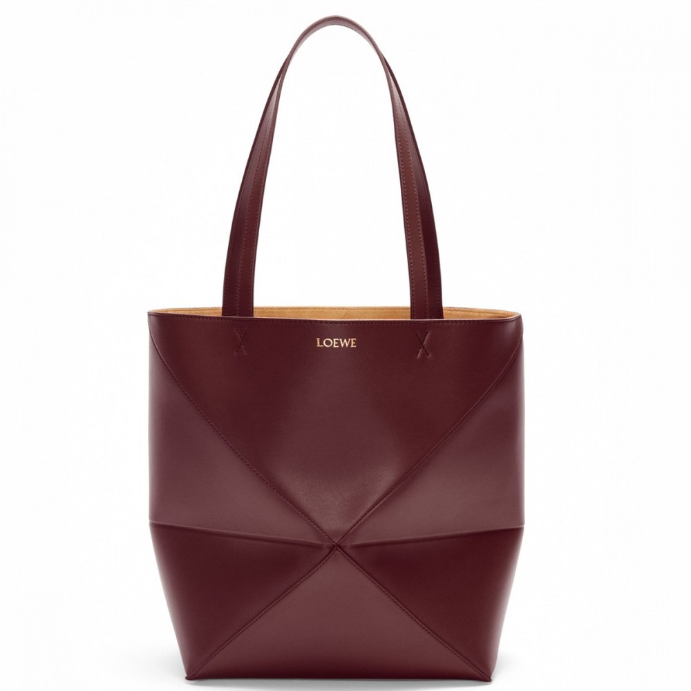 Loewe Medium Puzzle Fold Tote Bag in Bordeaux Calfskin LS929124