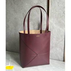 Loewe Medium Puzzle Fold Tote Bag in Bordeaux Calfskin LS929124