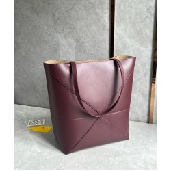 Loewe Medium Puzzle Fold Tote Bag in Bordeaux Calfskin LS929124