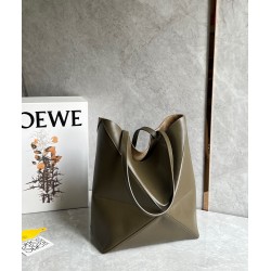 Loewe Medium Puzzle Fold Tote Bag in Dark Green Calfskin LS929112