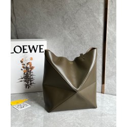 Loewe Medium Puzzle Fold Tote Bag in Dark Green Calfskin LS929112