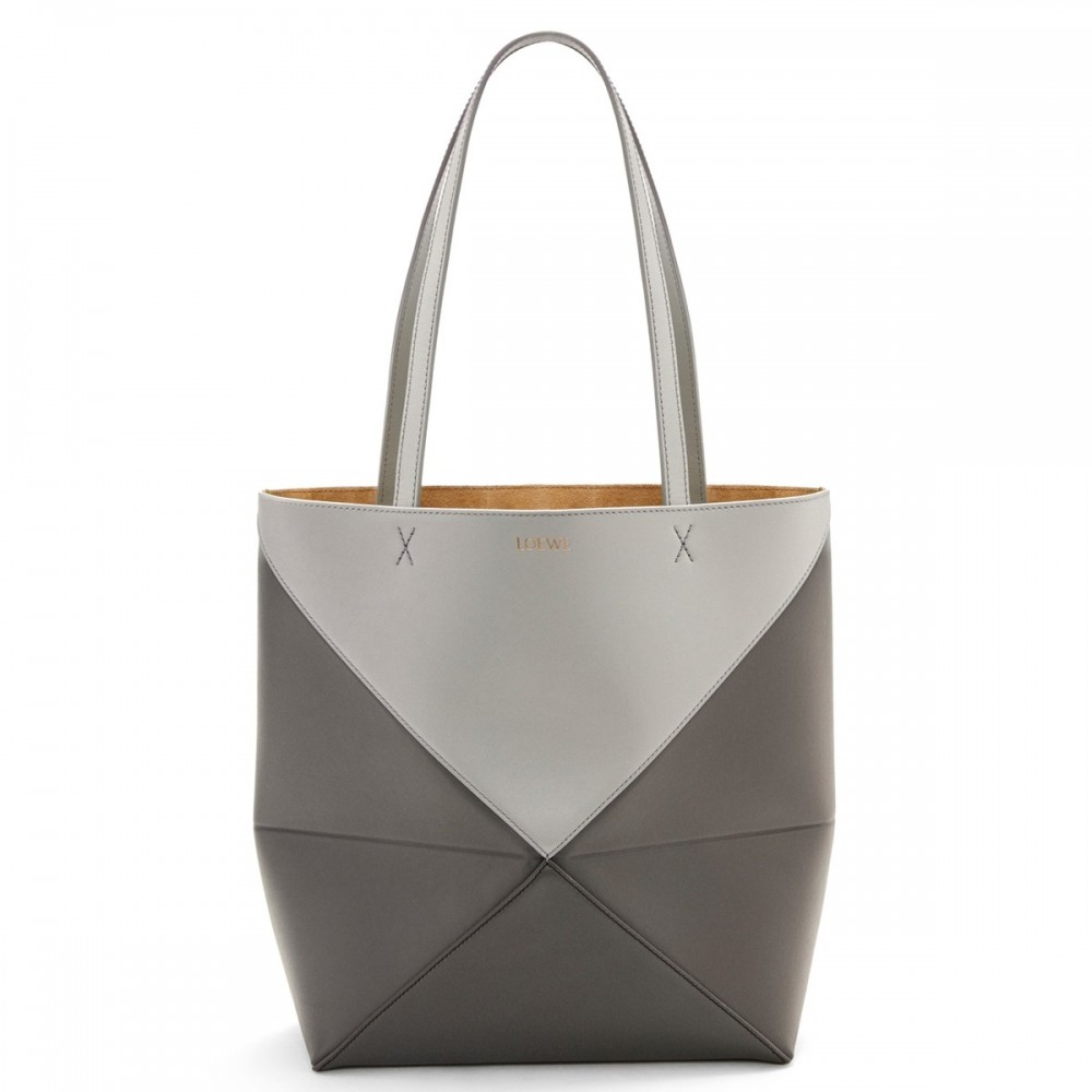 Loewe Medium Puzzle Fold Tote Bag in Grey/Dark Green Calfskin LS929116