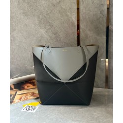 Loewe Medium Puzzle Fold Tote Bag in Grey/Dark Green Calfskin LS929116