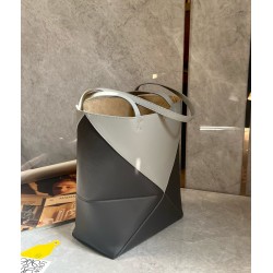 Loewe Medium Puzzle Fold Tote Bag in Grey/Dark Green Calfskin LS929116