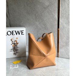 Loewe Medium Puzzle Fold Tote Bag in Tan Calfskin LS929114