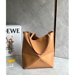 Loewe Medium Puzzle Fold Tote Bag in Tan Calfskin LS929114