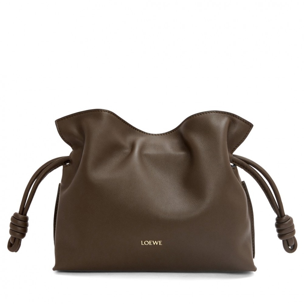 Loewe Mini Flamenco Clutch Bag in Chocolate Nappa Calfskin LS929128