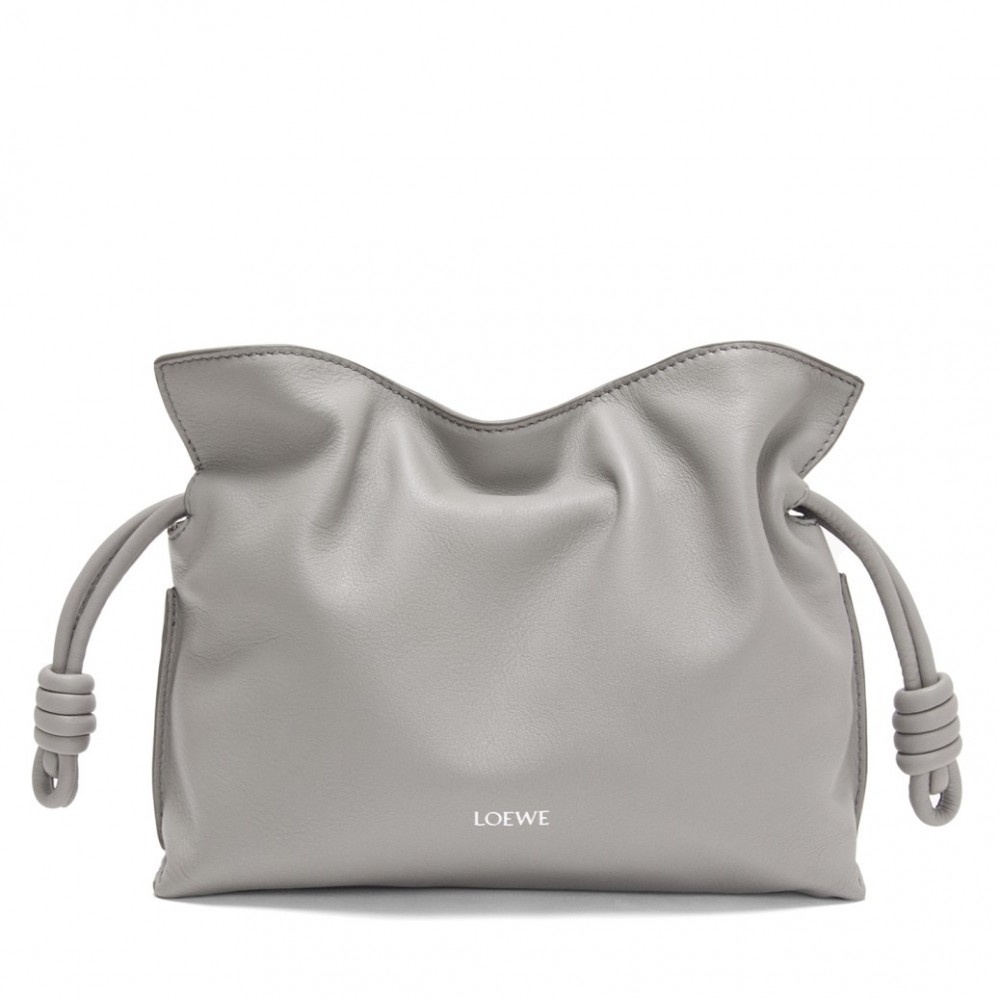 Loewe Mini Flamenco Clutch Bag in Pearl Grey Nappa Calfskin LS929132