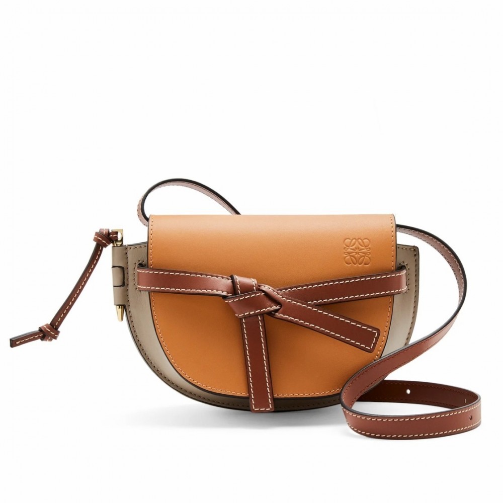 Loewe Mini Gate Dual Bag In Amber/Grey Calfskin LS929134