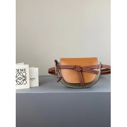 Loewe Mini Gate Dual Bag In Amber/Grey Calfskin LS929134