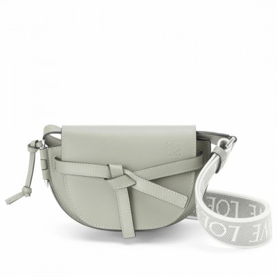 Loewe Mini Gate Dual Bag In Ash Grey Calfskin LS929141